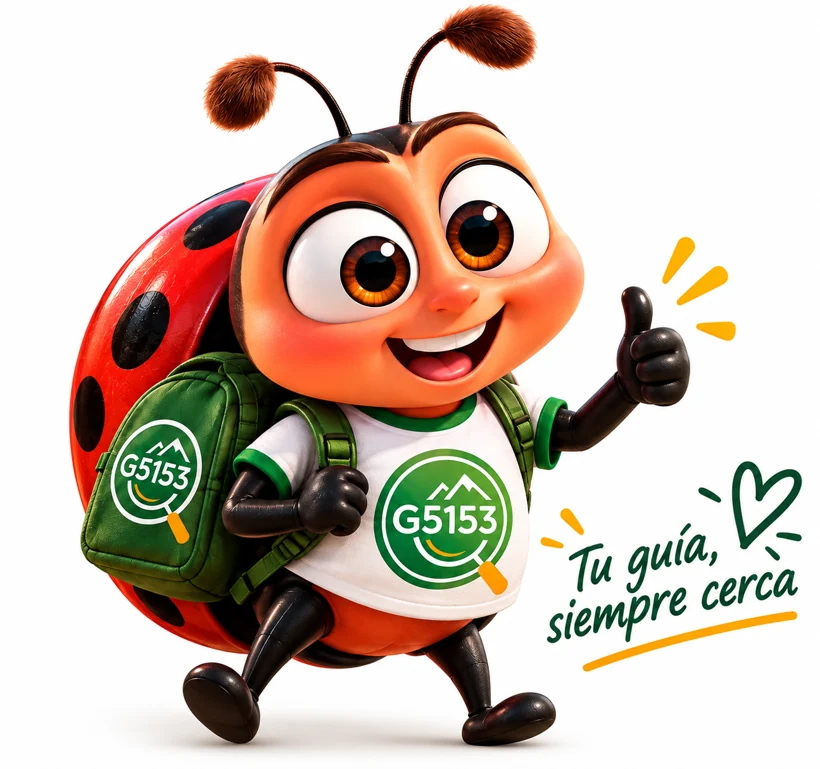 La mariquita de Guía 5153 te da la bienvenida: tu guía, siempre cerca.